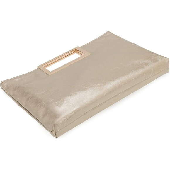 Women\'s Gold Vegan Leather Metal Handle Fashion Stylish Clutch